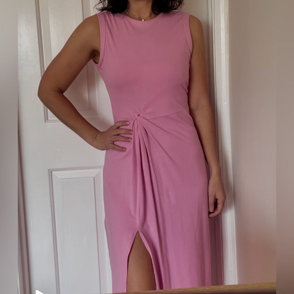 Anthropologie pink casual midi dress